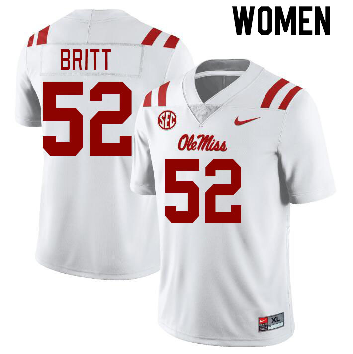 Women #52 Christian Britt Ole Miss Rebels College Football Jerseyes Stitched Sale-White